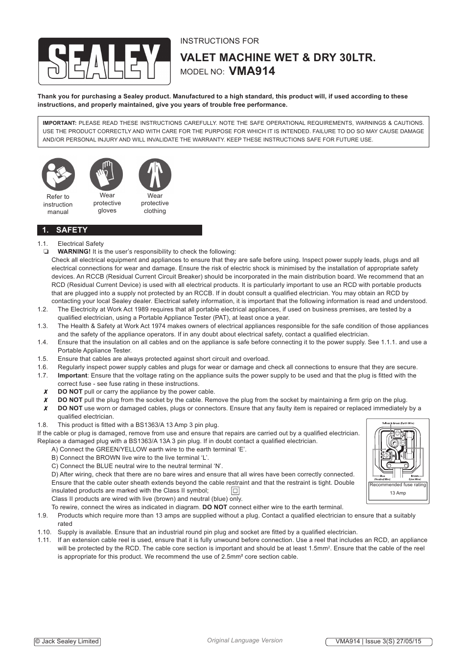 Sealey VMA914 User Manual | 6 pages