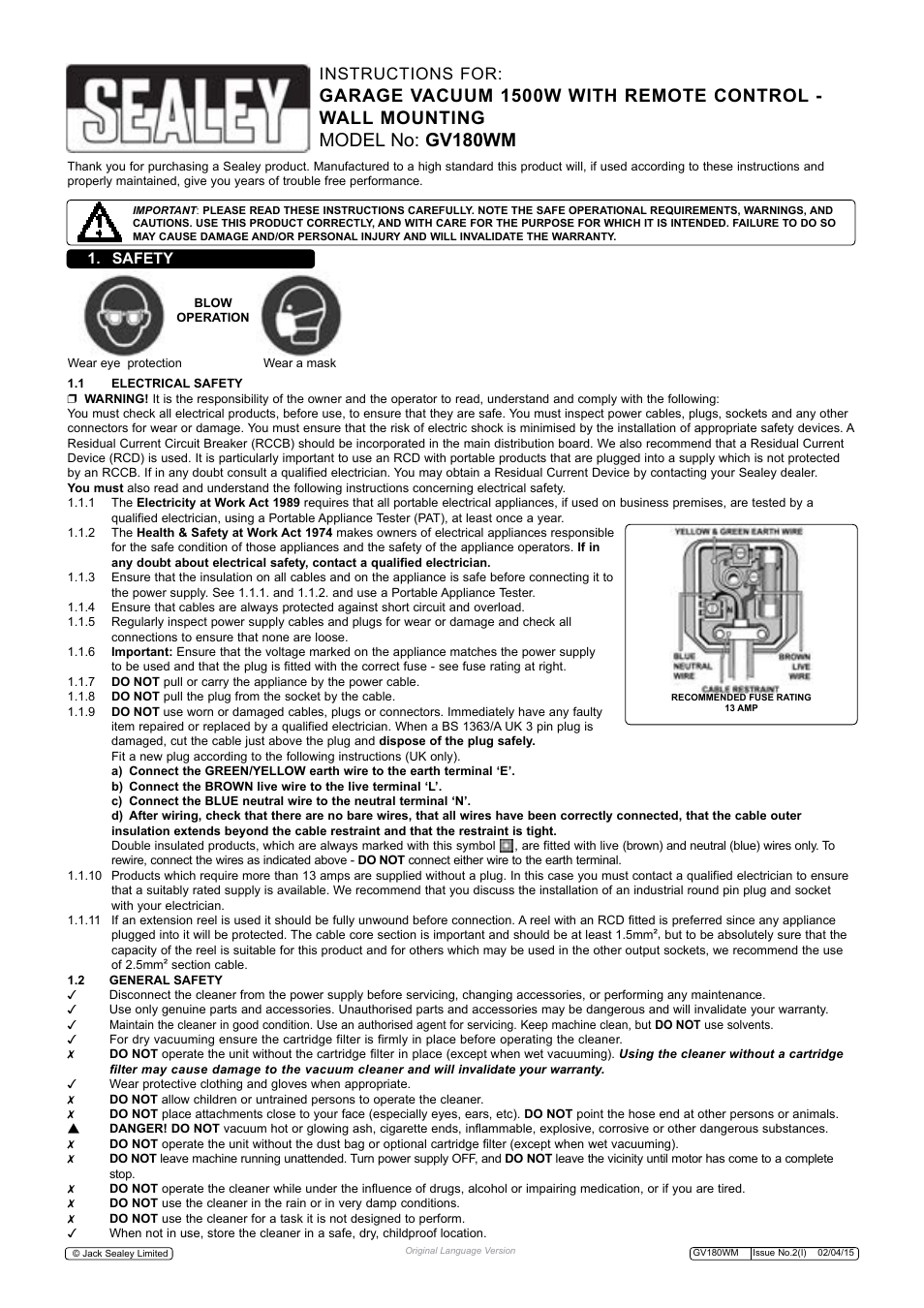 Sealey GV180WM User Manual | 7 pages
