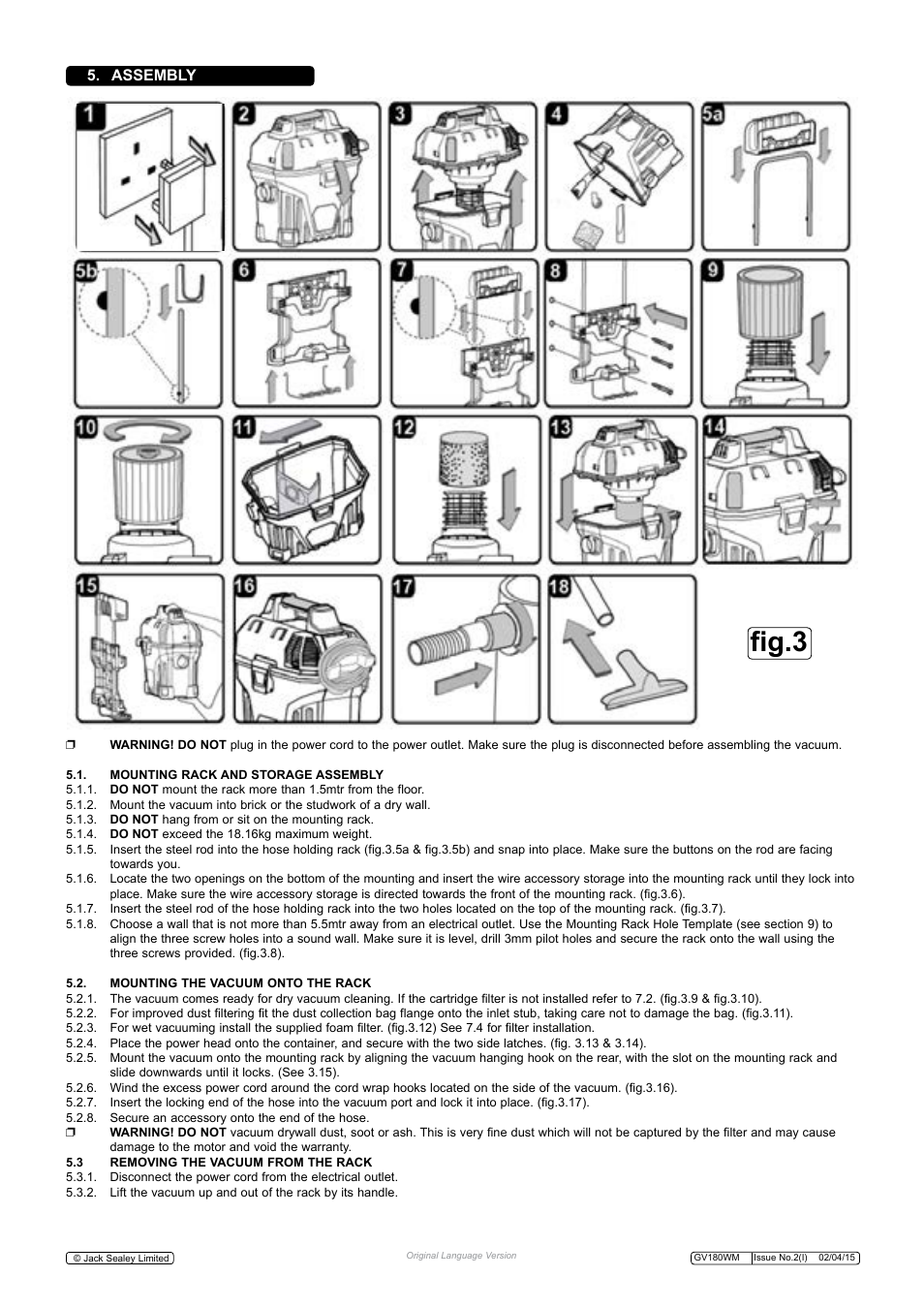 Fig.3, Assembly | Sealey GV180WM User Manual | Page 3 / 7