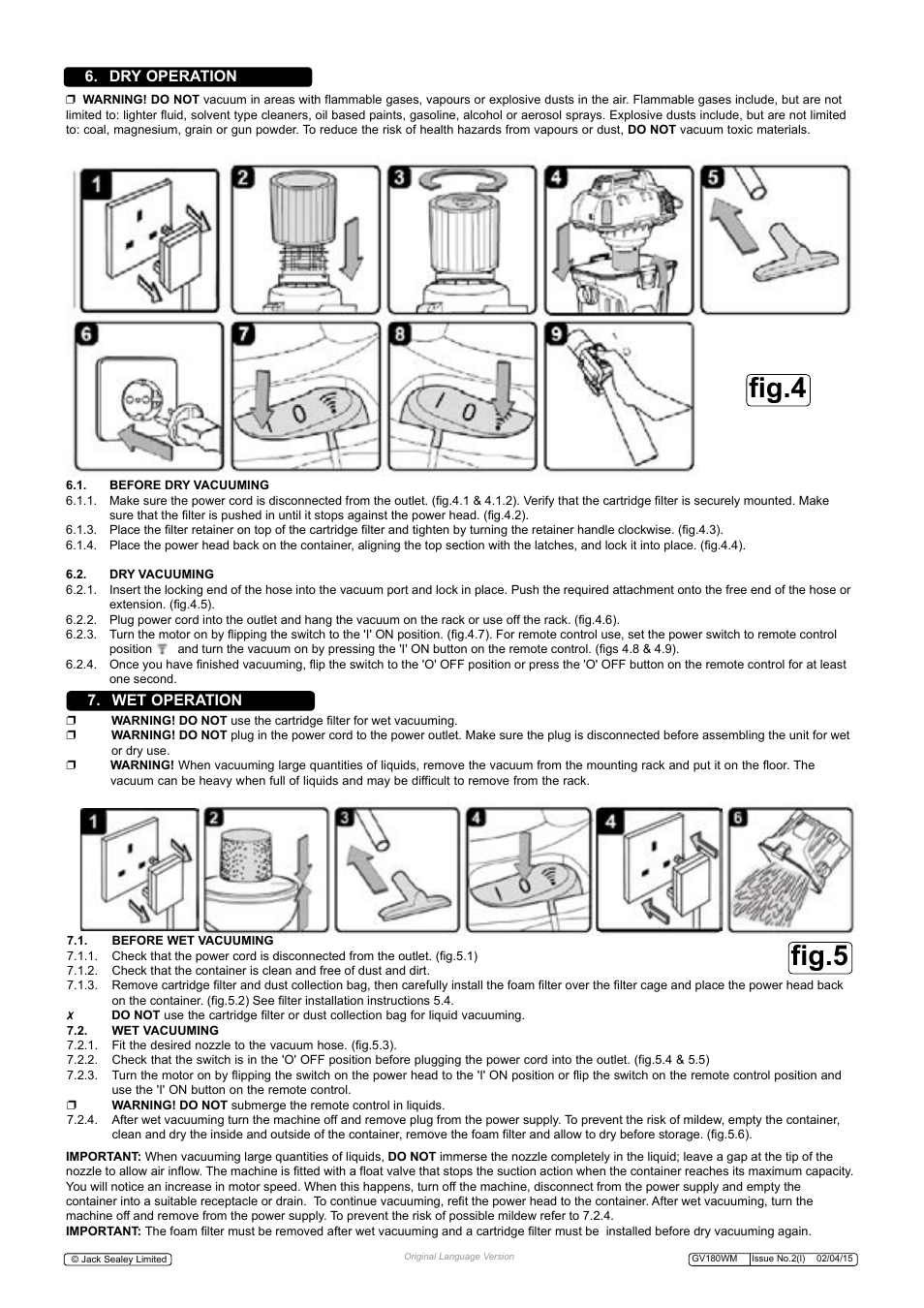 Fig.4 fig.5, Dry operation 7. wet operation | Sealey GV180WM User Manual | Page 4 / 7