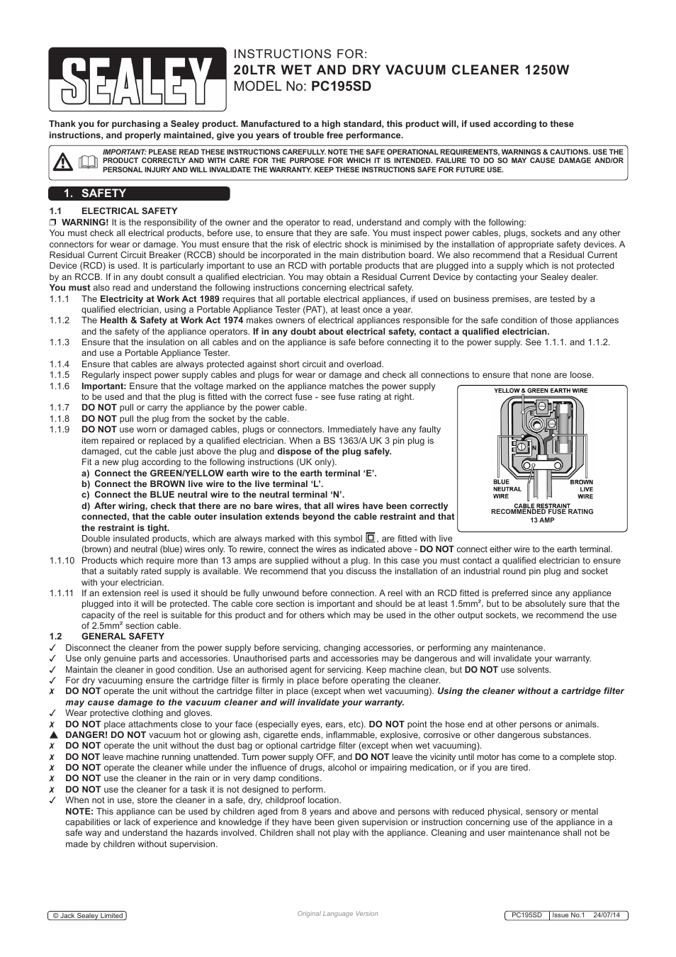 Sealey PC195SD User Manual | 5 pages