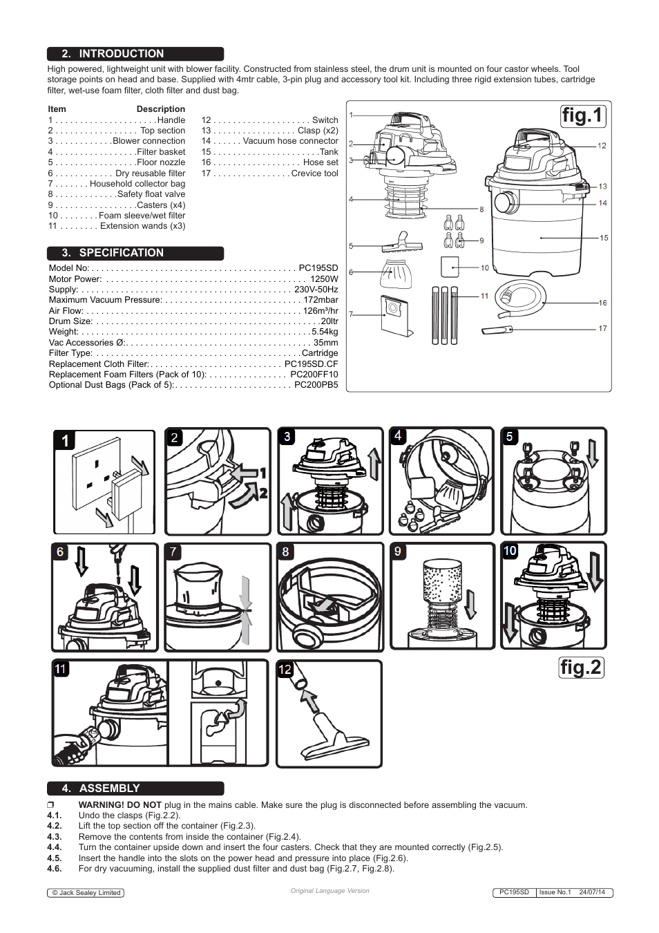 Fig.1, Fig.2 | Sealey PC195SD User Manual | Page 2 / 5