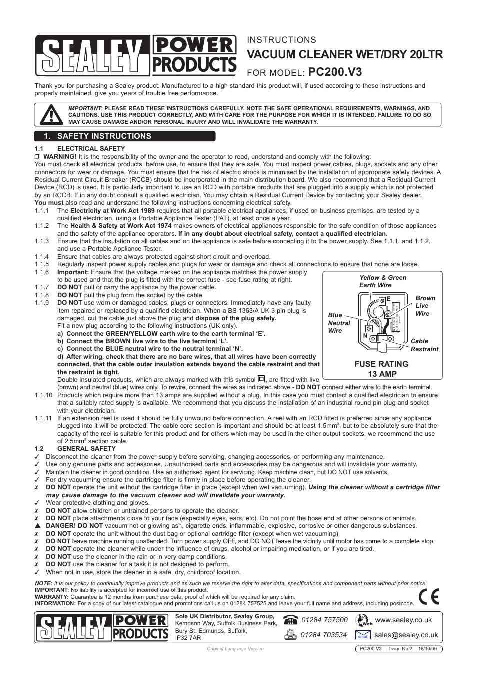 Sealey PC200 User Manual | 3 pages