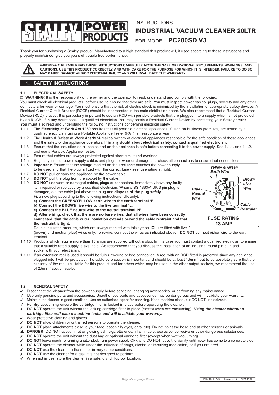 Sealey PC200SD User Manual | 4 pages