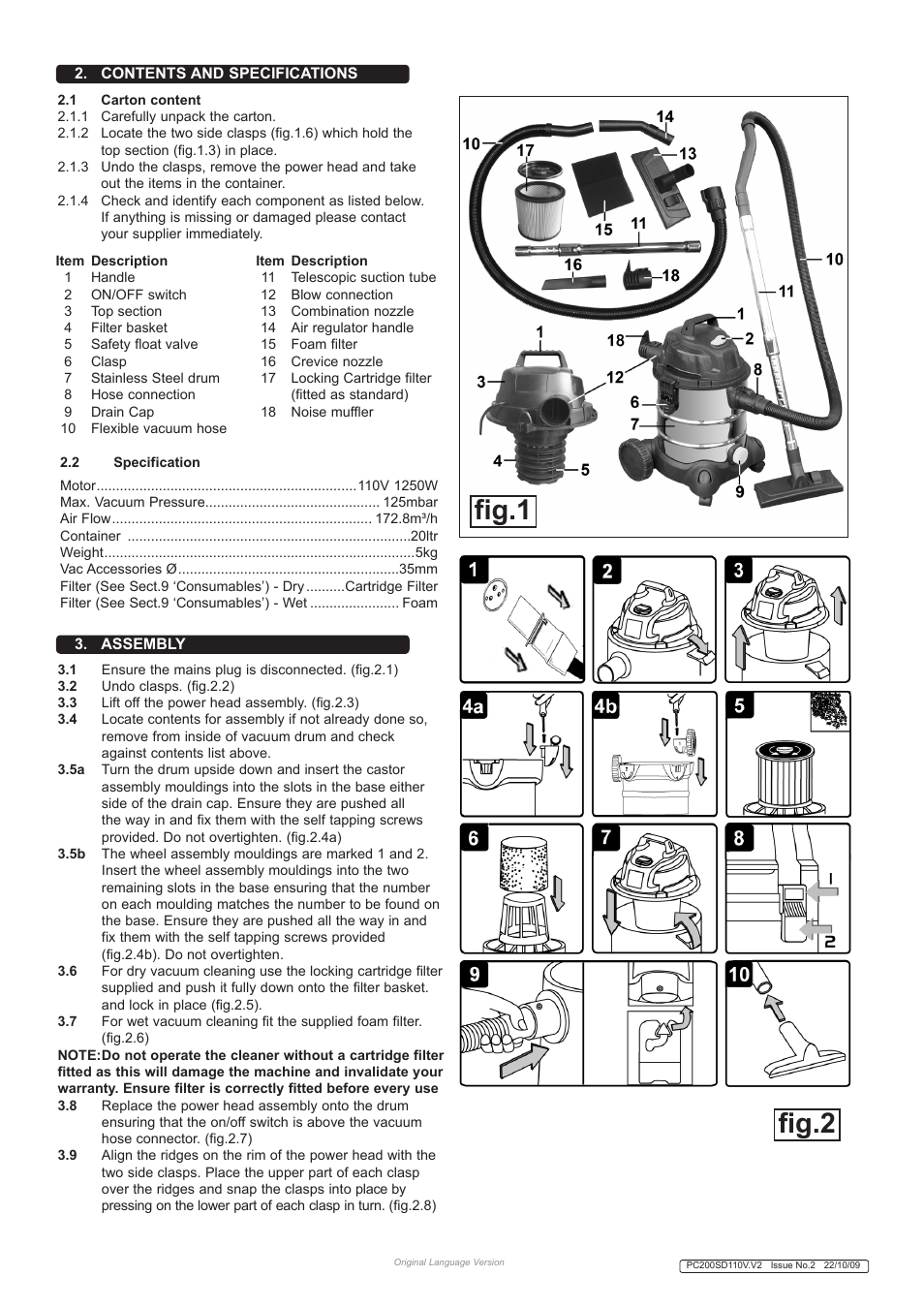 Fig.1, Fig.2 | Sealey PC200SD110V User Manual | Page 2 / 4