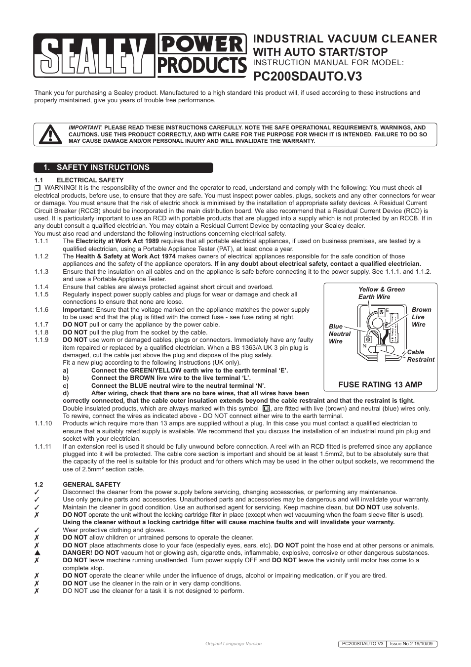 Sealey PC200SDAUTO User Manual | 4 pages
