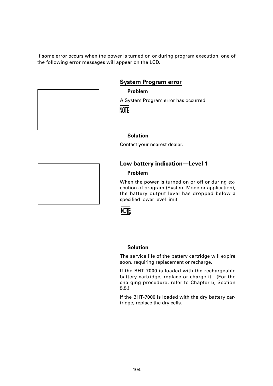 1 system errors | Denso BHT-7000 User Manual | Page 120 / 175