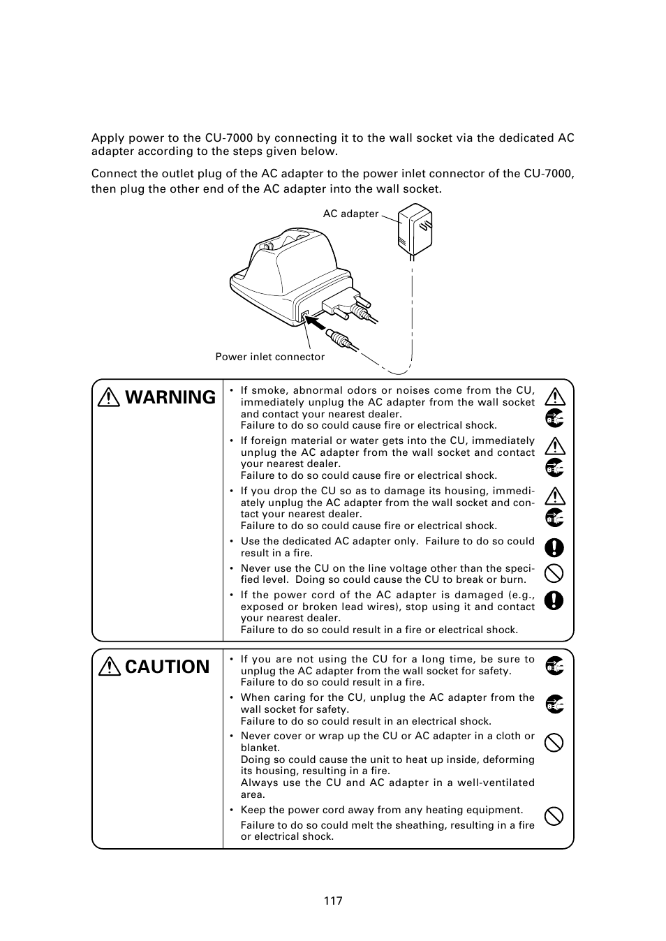 3 applying power to the cu-7000, Functions of the cu-7000, Components and functions | Applying power to the cu-7000, Warning caution | Denso BHT-7000 User Manual | Page 133 / 175