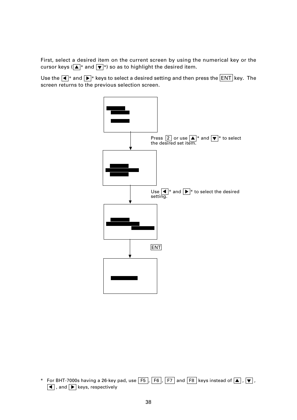 2 ] selecting a desired setting | Denso BHT-7000 User Manual | Page 54 / 175