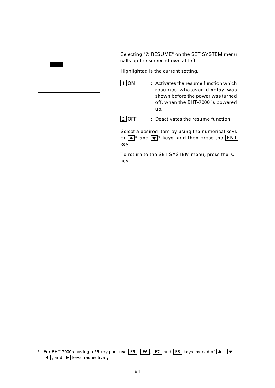 7] setting the resume function | Denso BHT-7000 User Manual | Page 77 / 175