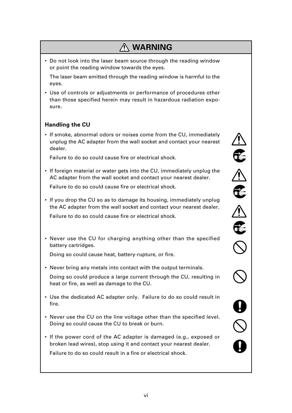 Warning | Denso BHT-7000 User Manual | Page 8 / 175