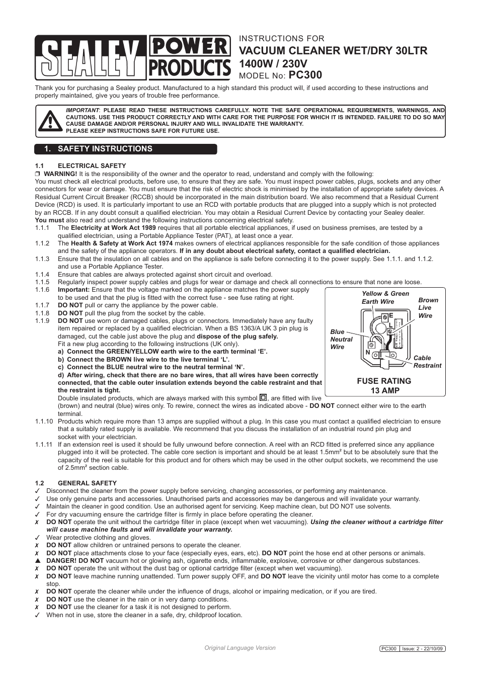 Sealey PC300 User Manual | 4 pages