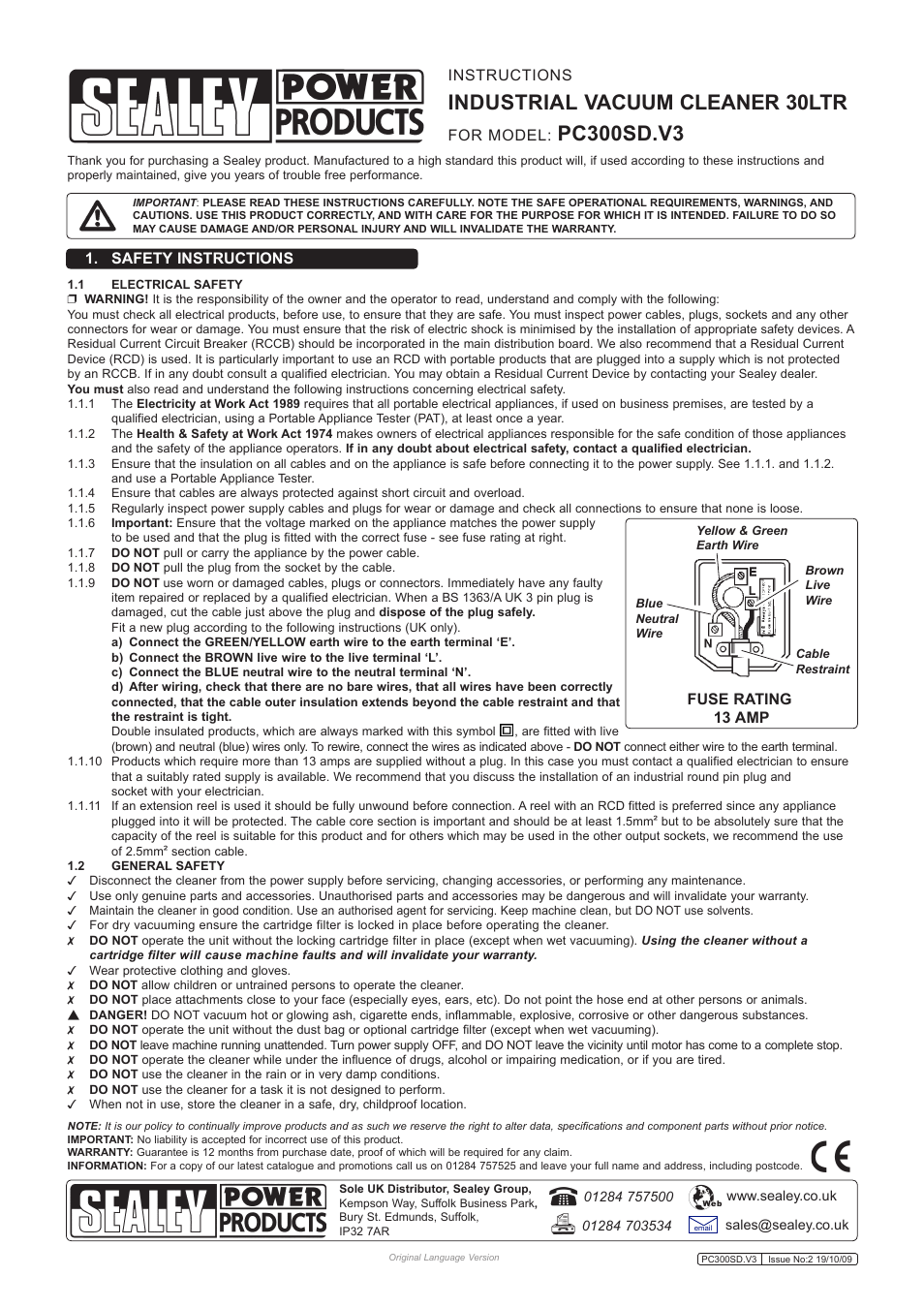 Sealey PC300SD User Manual | 3 pages