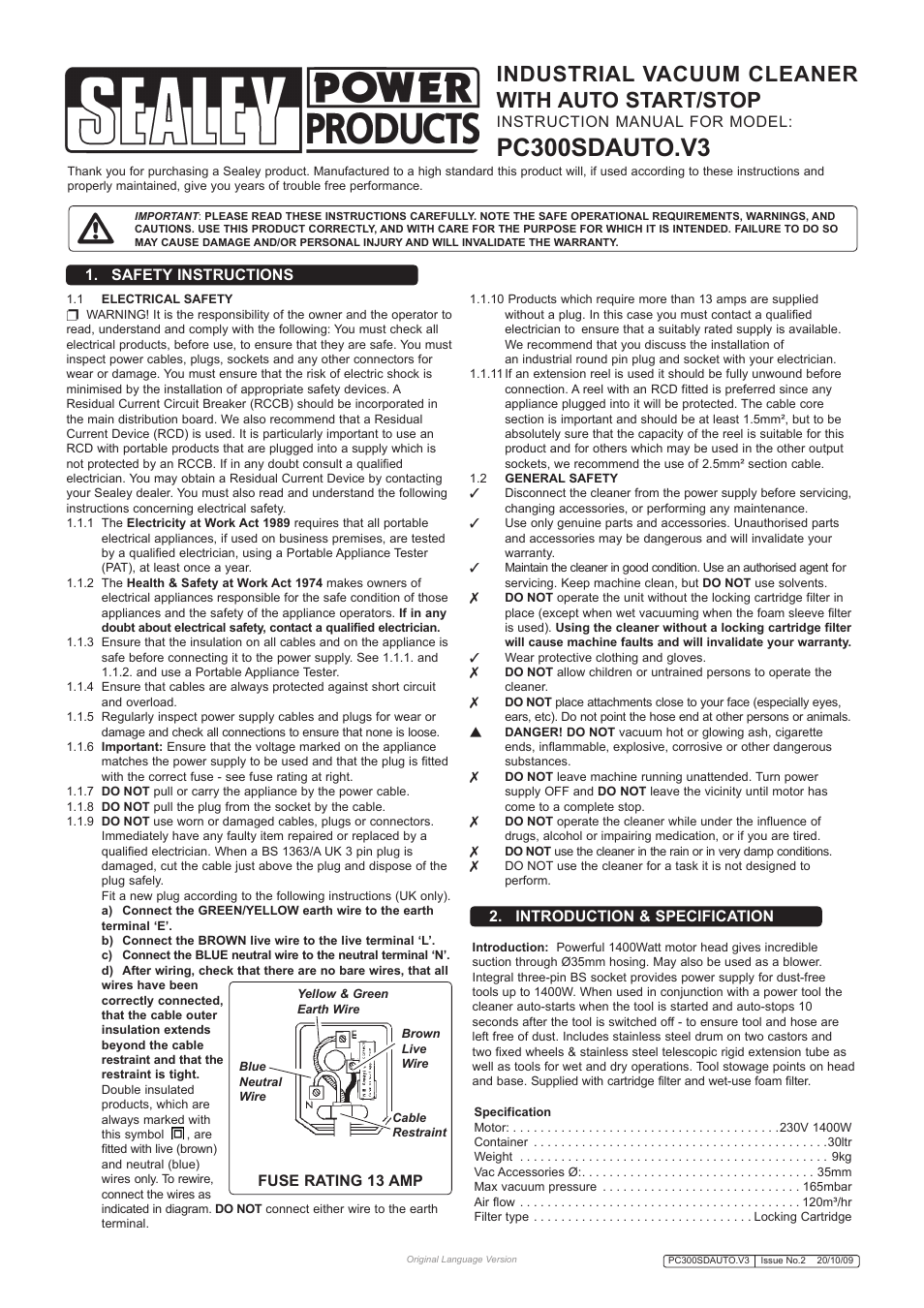 Sealey PC300SDAUTO User Manual | 4 pages