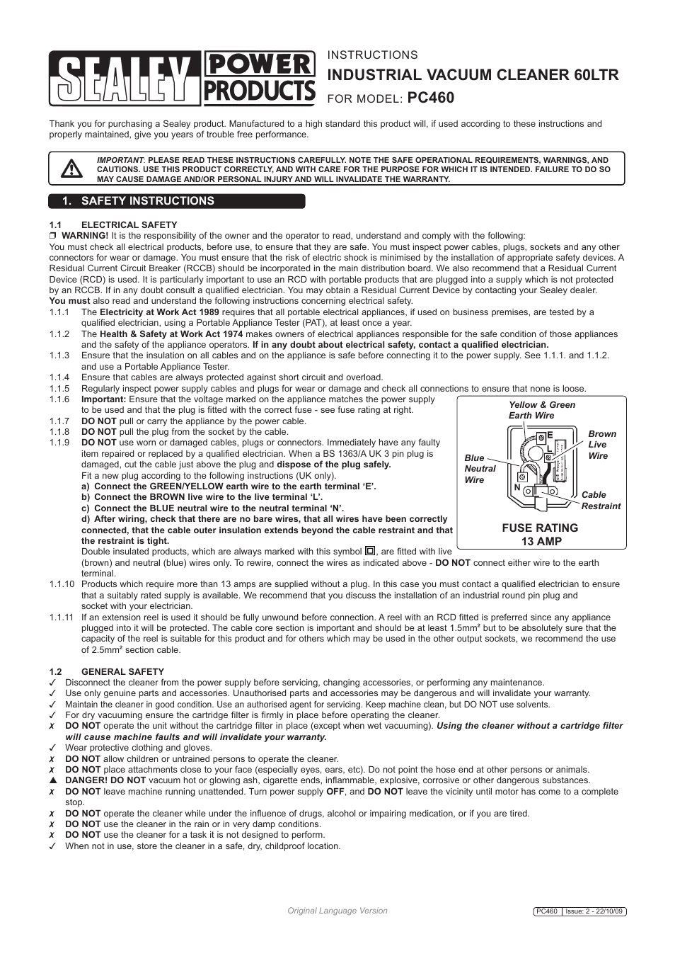 Sealey PC460 User Manual | 3 pages