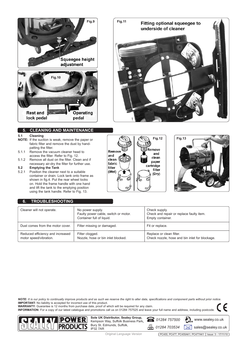 Troubleshooting, Cleaning and maintenance | Sealey PC477 User Manual | Page 3 / 3