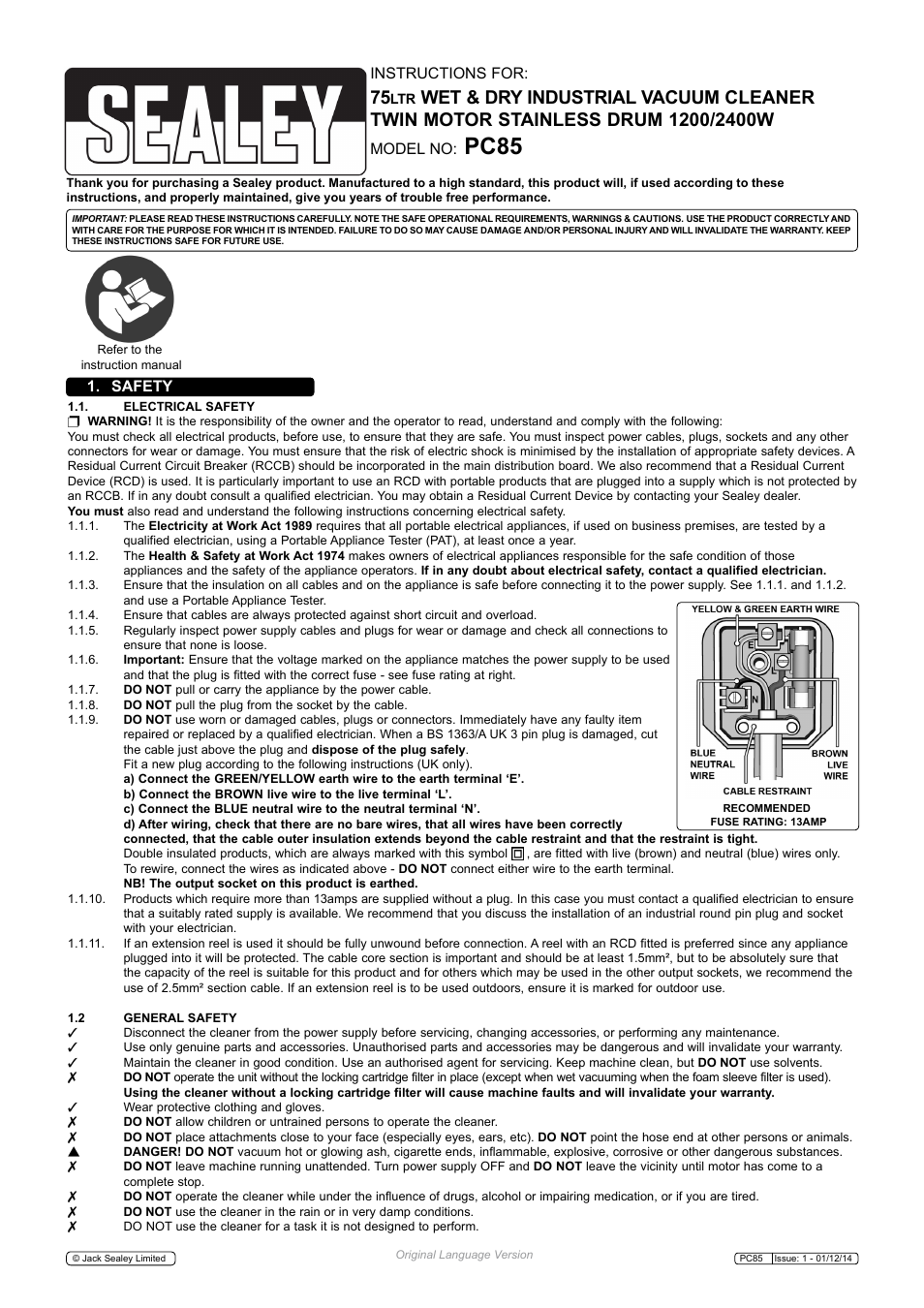 Sealey PC85 User Manual | 4 pages