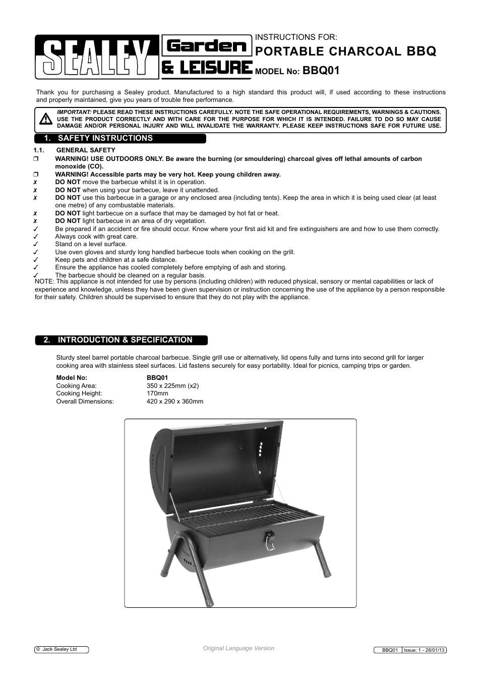 Sealey BBQ01 User Manual | 2 pages