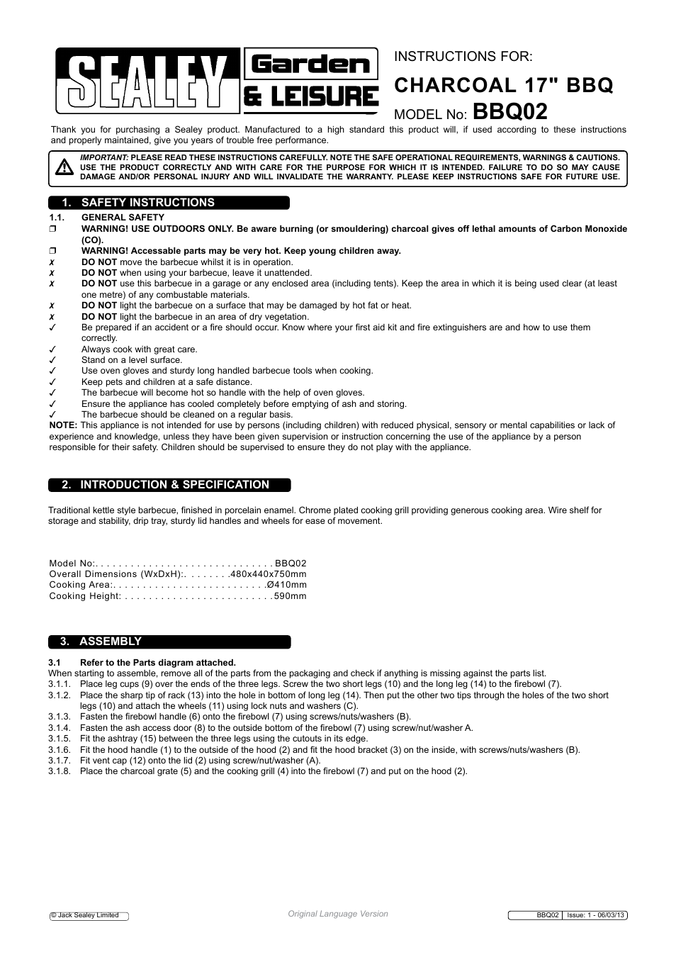 Sealey BBQ02 User Manual | 2 pages