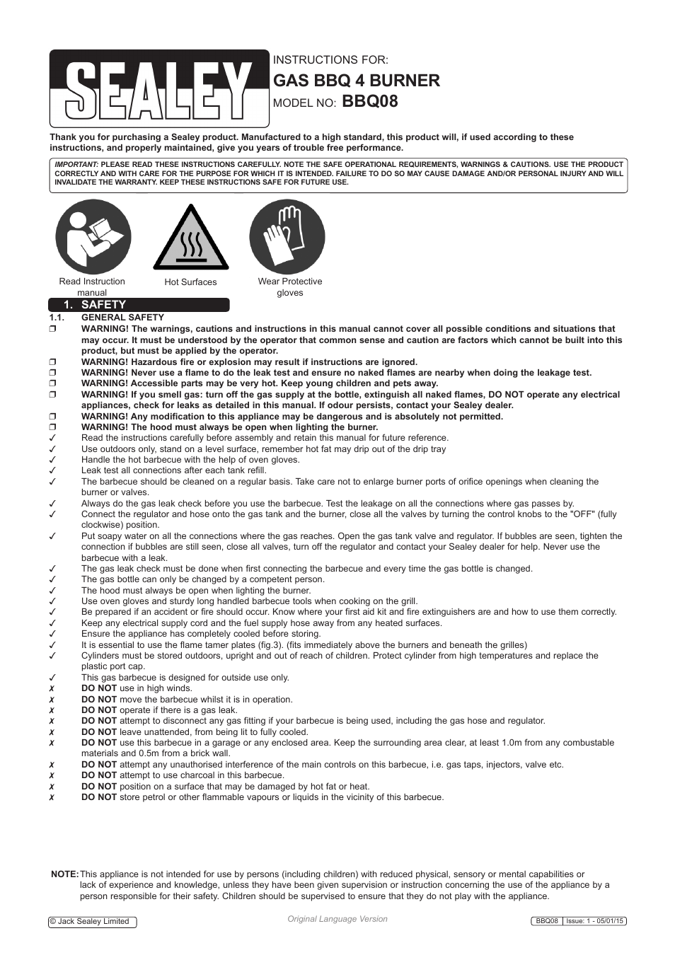 Sealey BBQ08 User Manual | 6 pages