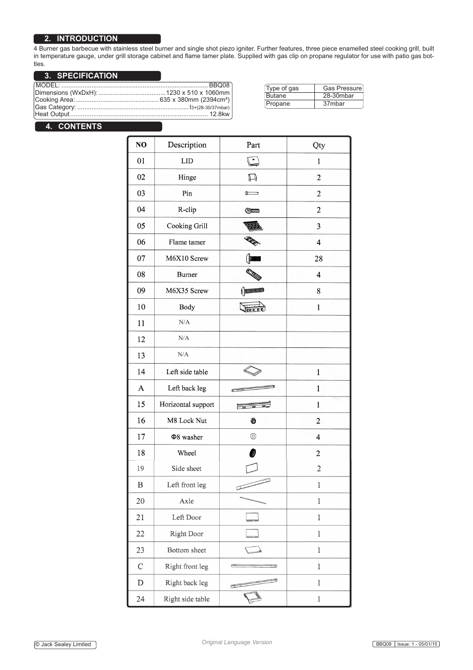 Introduction 3. specification 4. contents | Sealey BBQ08 User Manual | Page 2 / 6
