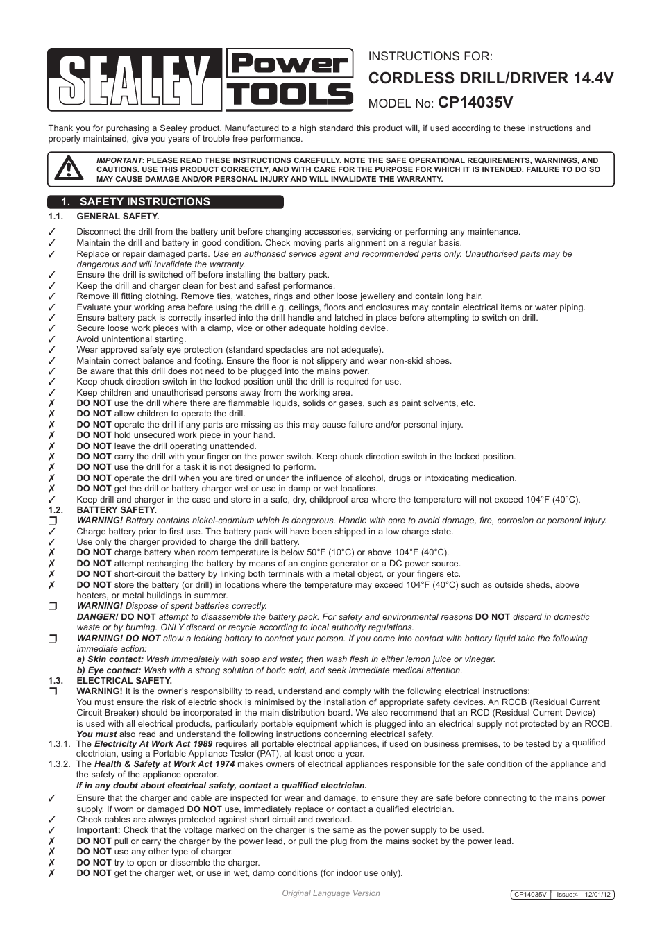 Sealey CP14035V User Manual | 3 pages