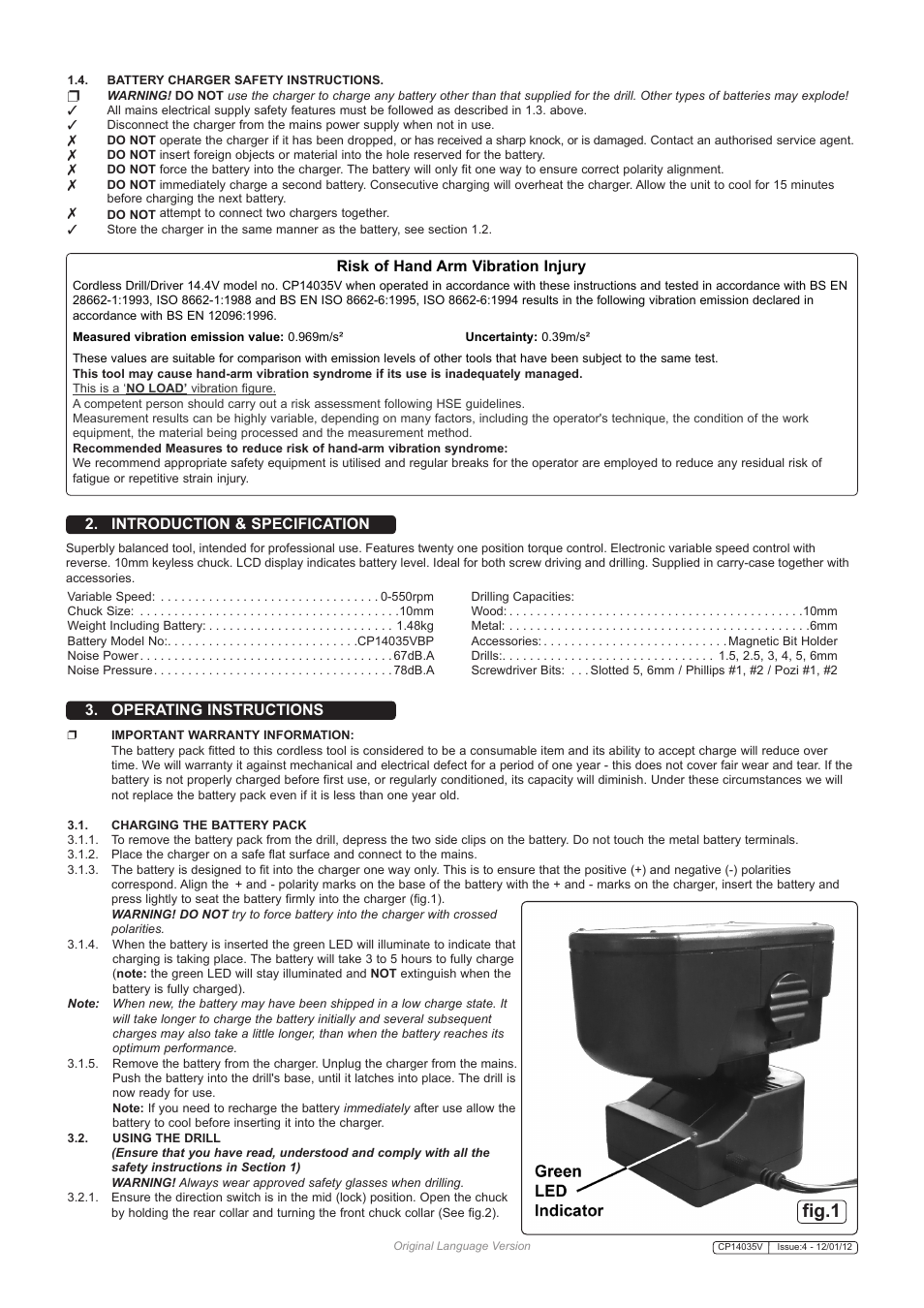 Fig.1, Risk of hand arm vibration injury | Sealey CP14035V User Manual | Page 2 / 3