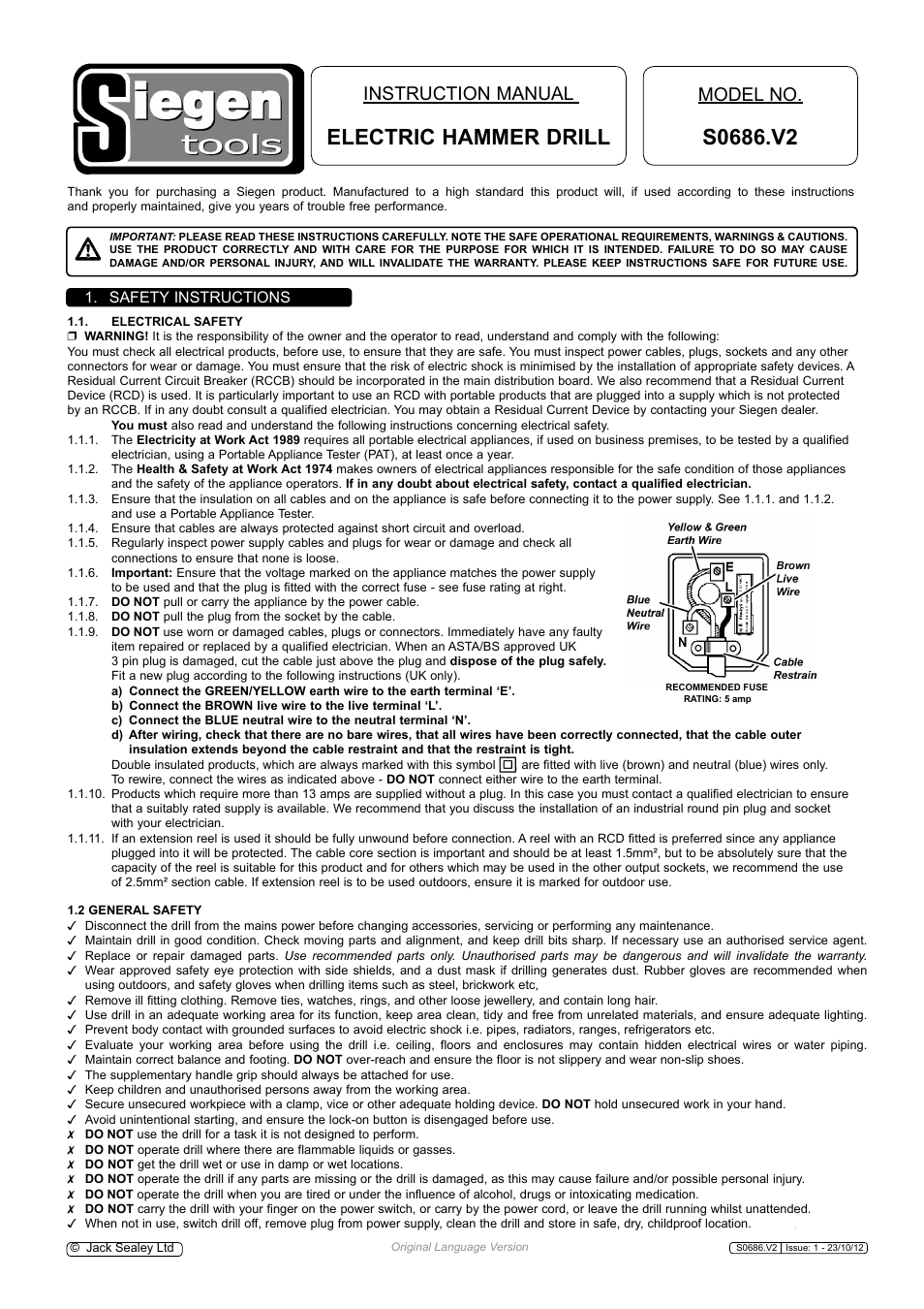 Sealey S0686 User Manual | 3 pages