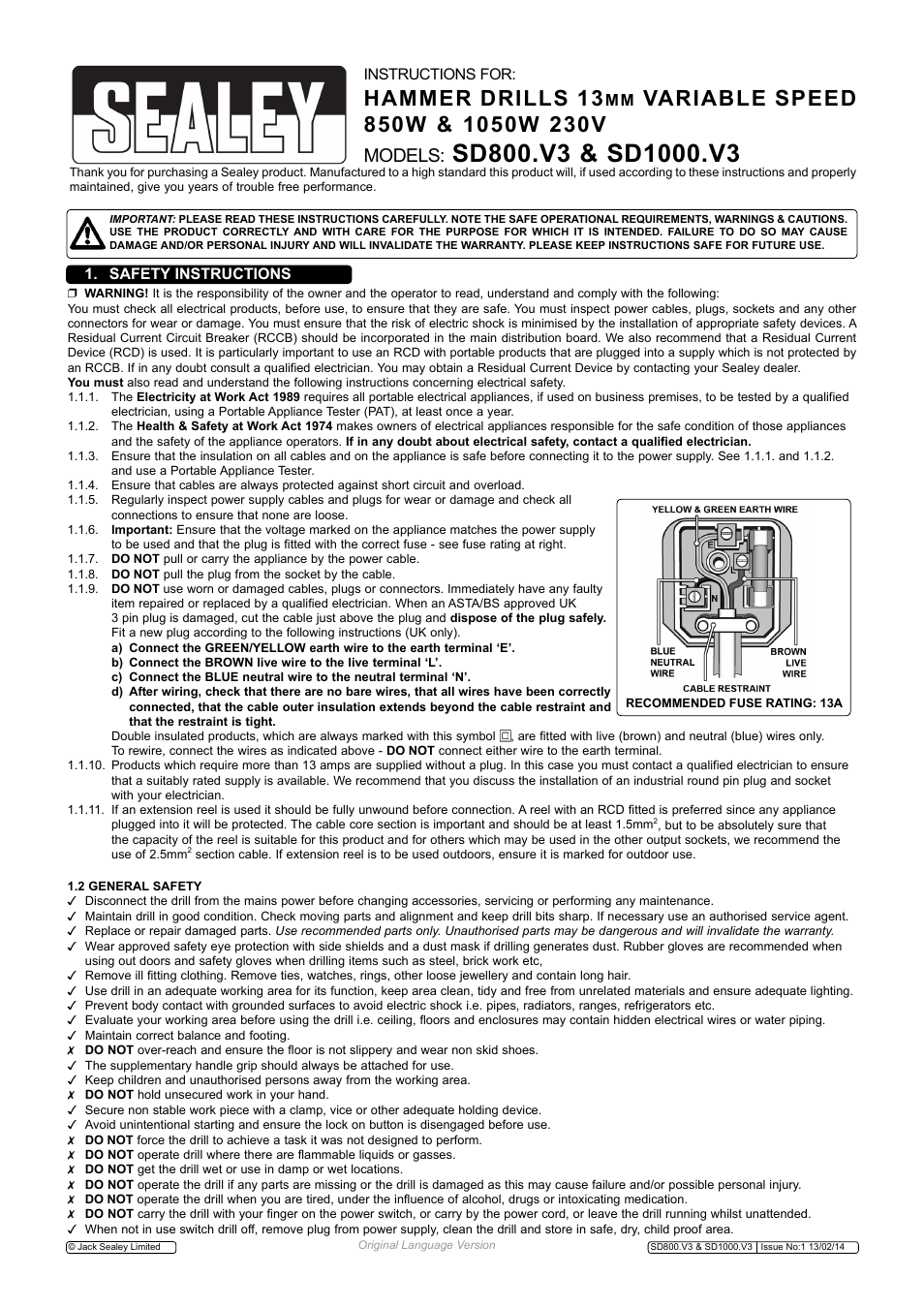 Sealey SD1000 User Manual | 4 pages