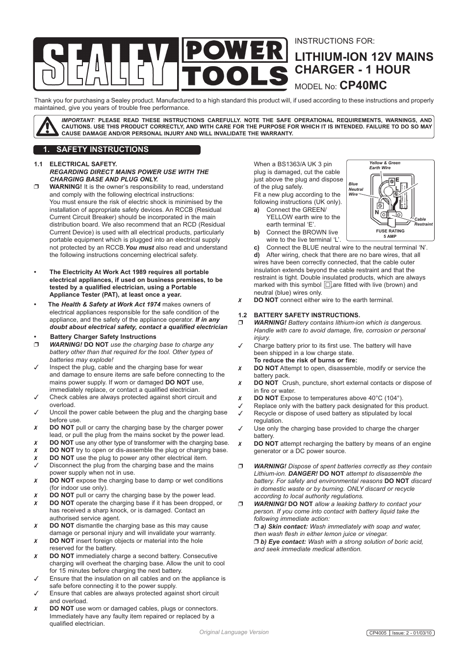 Sealey CP40MC User Manual | 2 pages