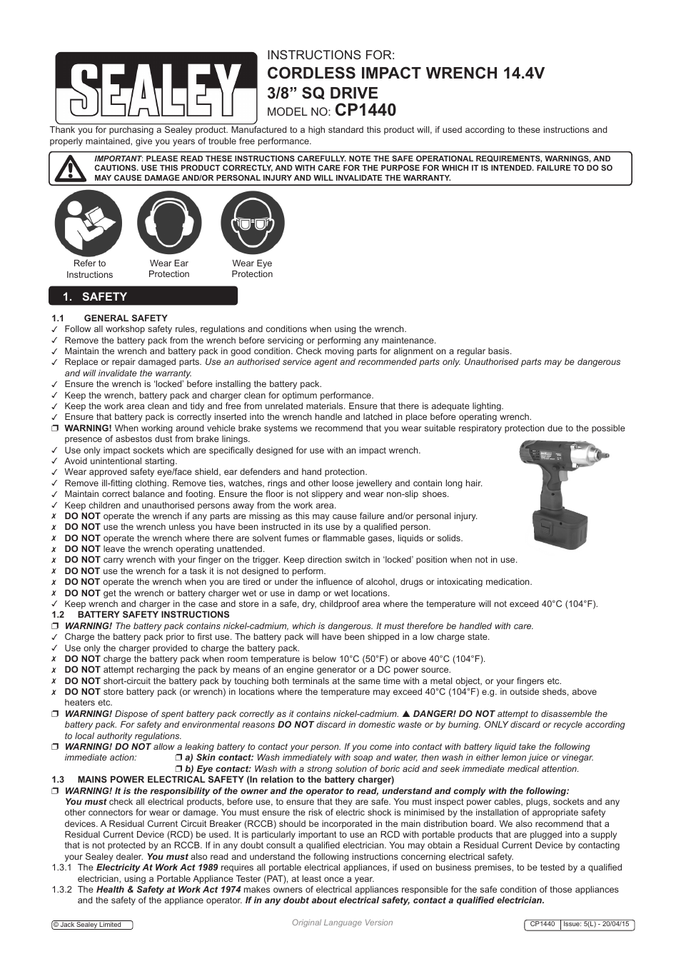 Sealey CP1440 User Manual | 4 pages