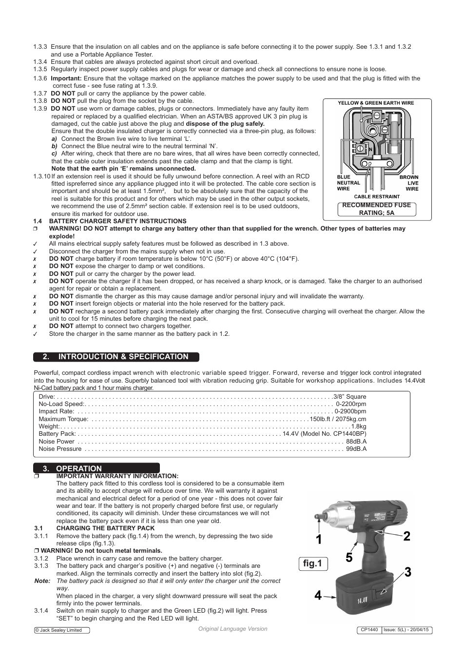 Fig.1, Introduction & specification 3. operation | Sealey CP1440 User Manual | Page 2 / 4