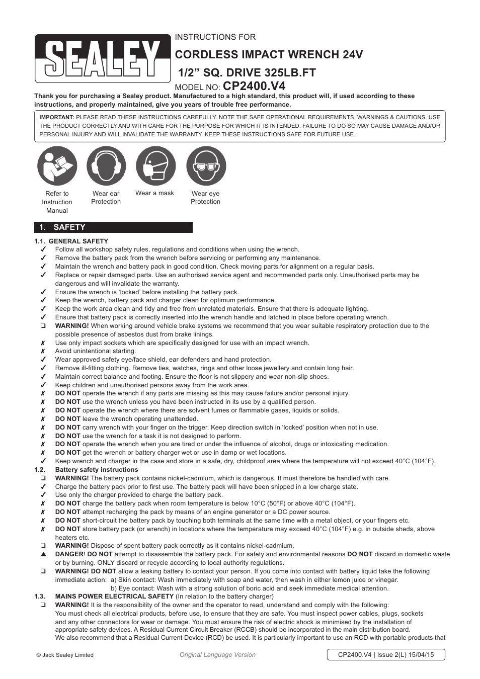 Sealey CP2400 User Manual | 5 pages