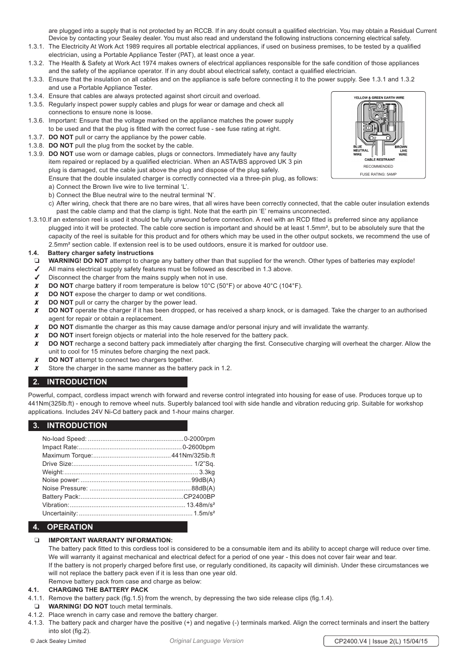 Introduction, Operation | Sealey CP2400 User Manual | Page 2 / 5