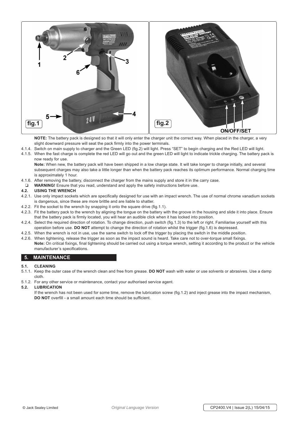 Fig.1 fig.2, Maintenance | Sealey CP2400 User Manual | Page 3 / 5