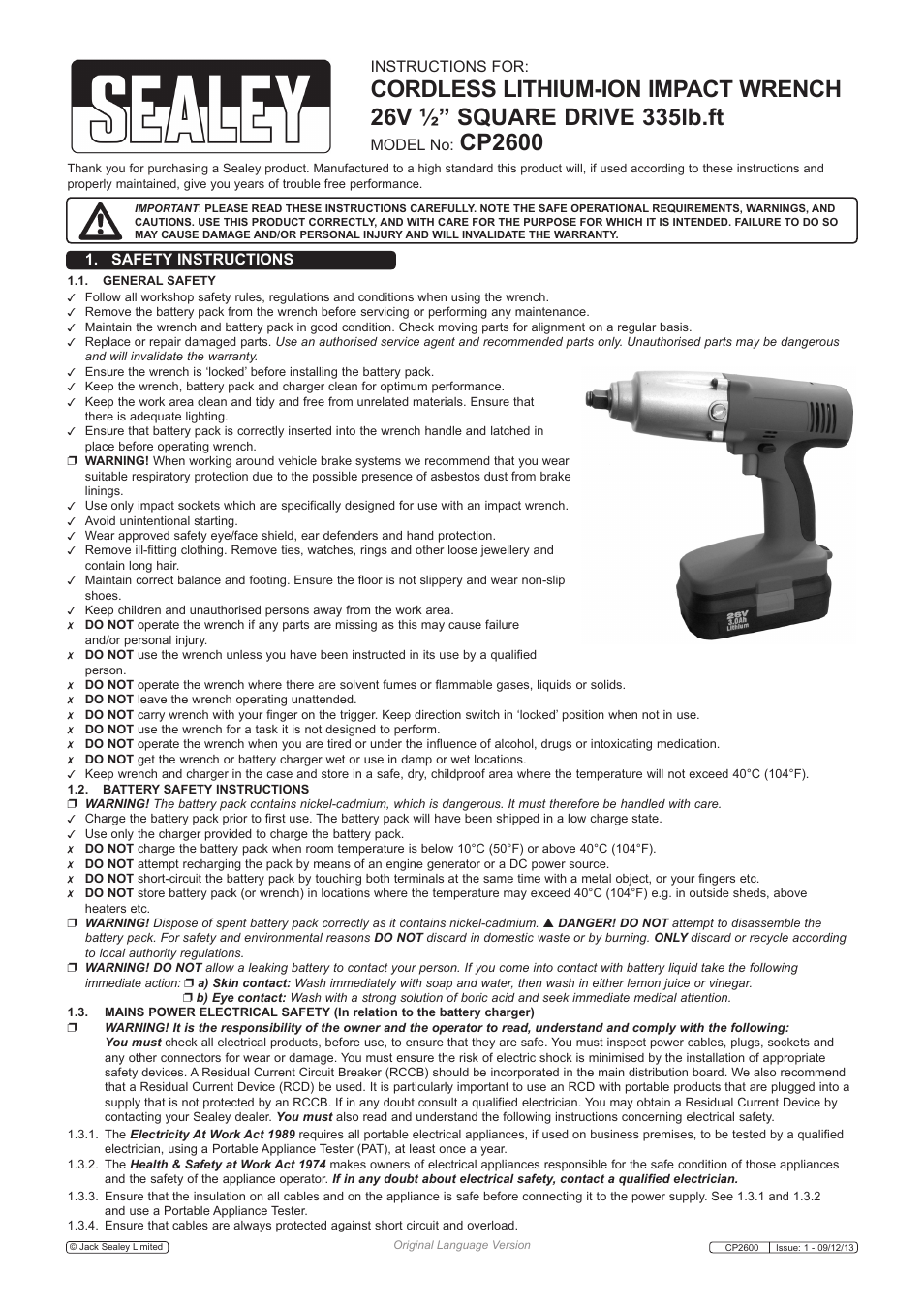 Sealey CP2600 User Manual | 4 pages