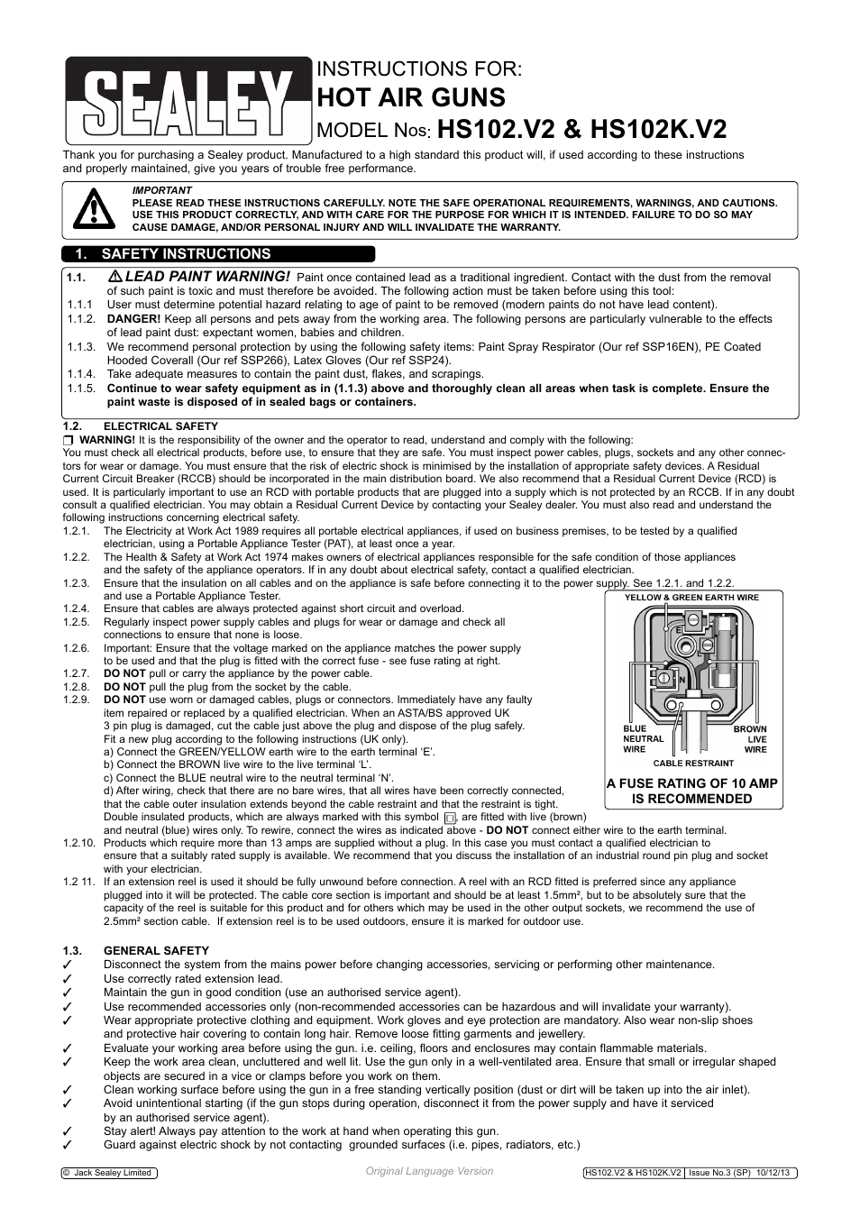 Sealey HS102 User Manual | 3 pages