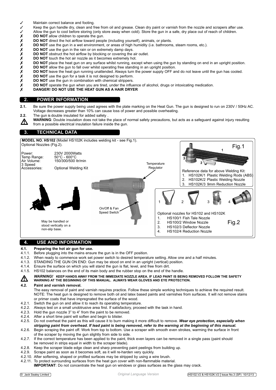 Fig.1 fig.2 | Sealey HS102 User Manual | Page 2 / 3