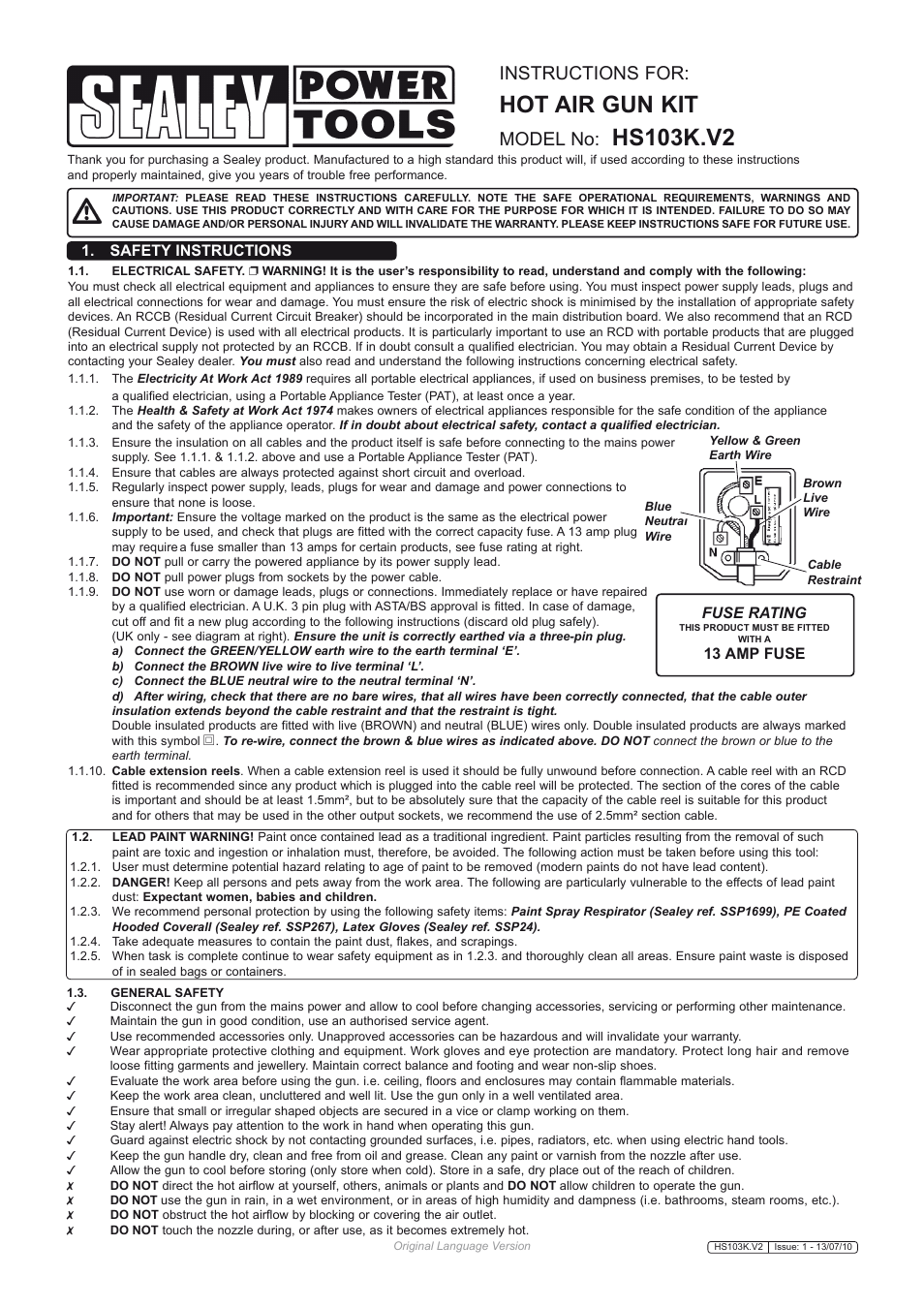 Sealey HS103K User Manual | 3 pages