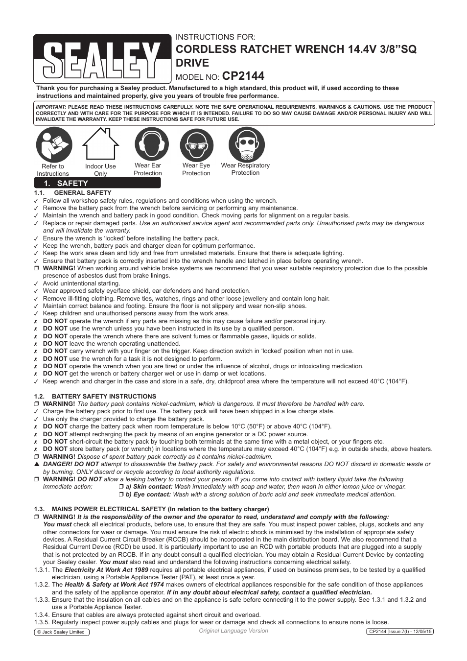 Sealey CP2144 User Manual | 4 pages