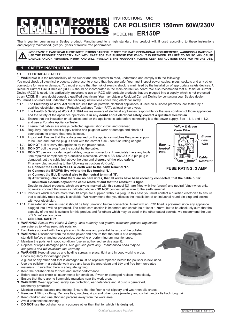 Sealey ER150P User Manual | 2 pages