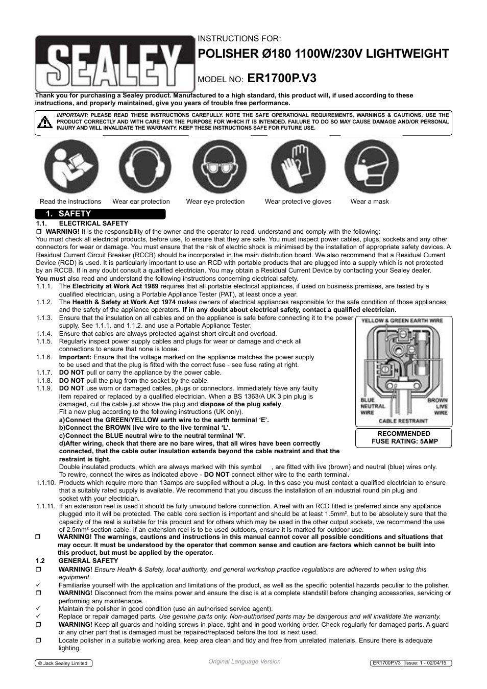 Sealey ER1700P User Manual | 4 pages