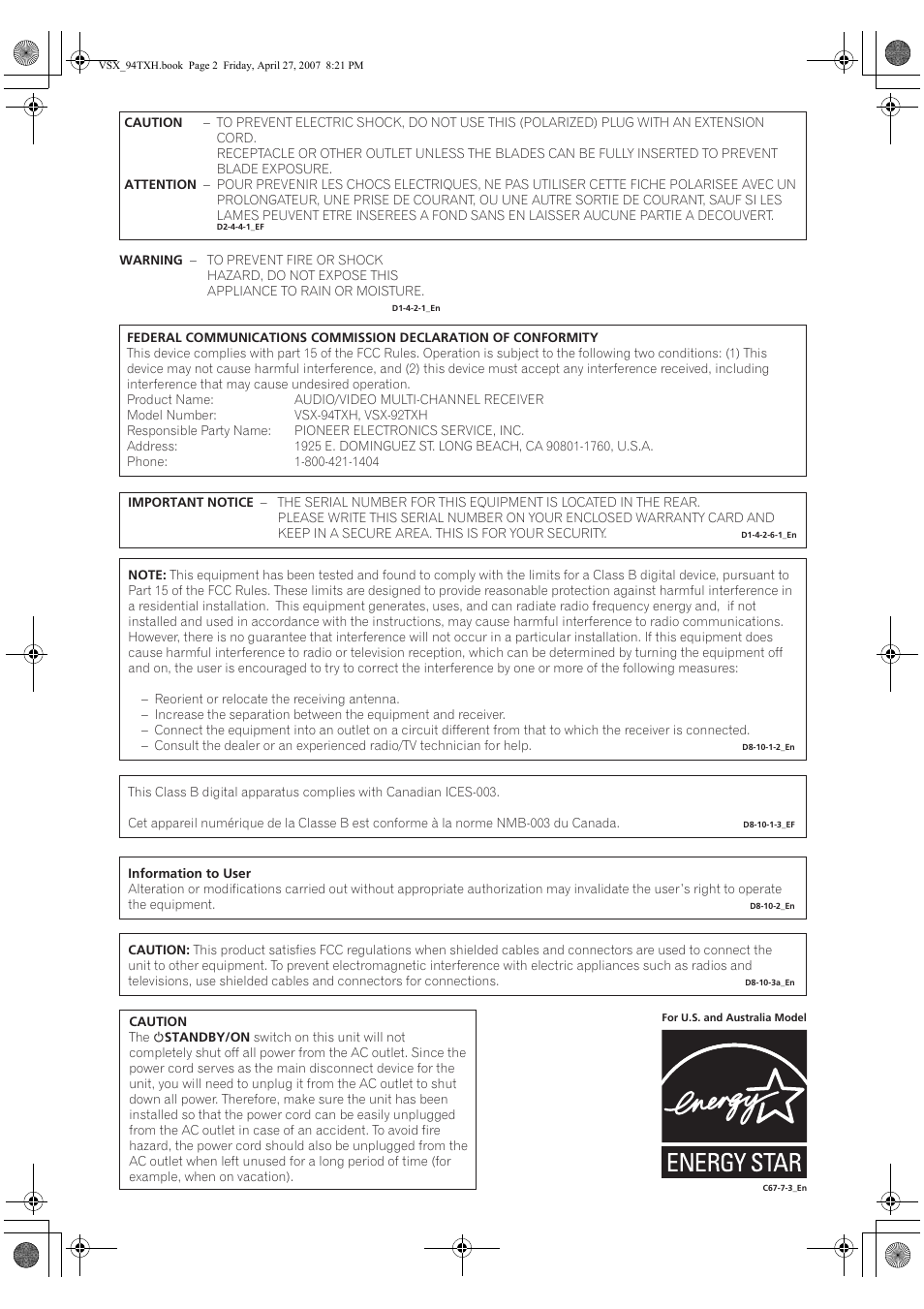 DreamGEAR ELITE VSX-94TXH User Manual | Page 2 / 100