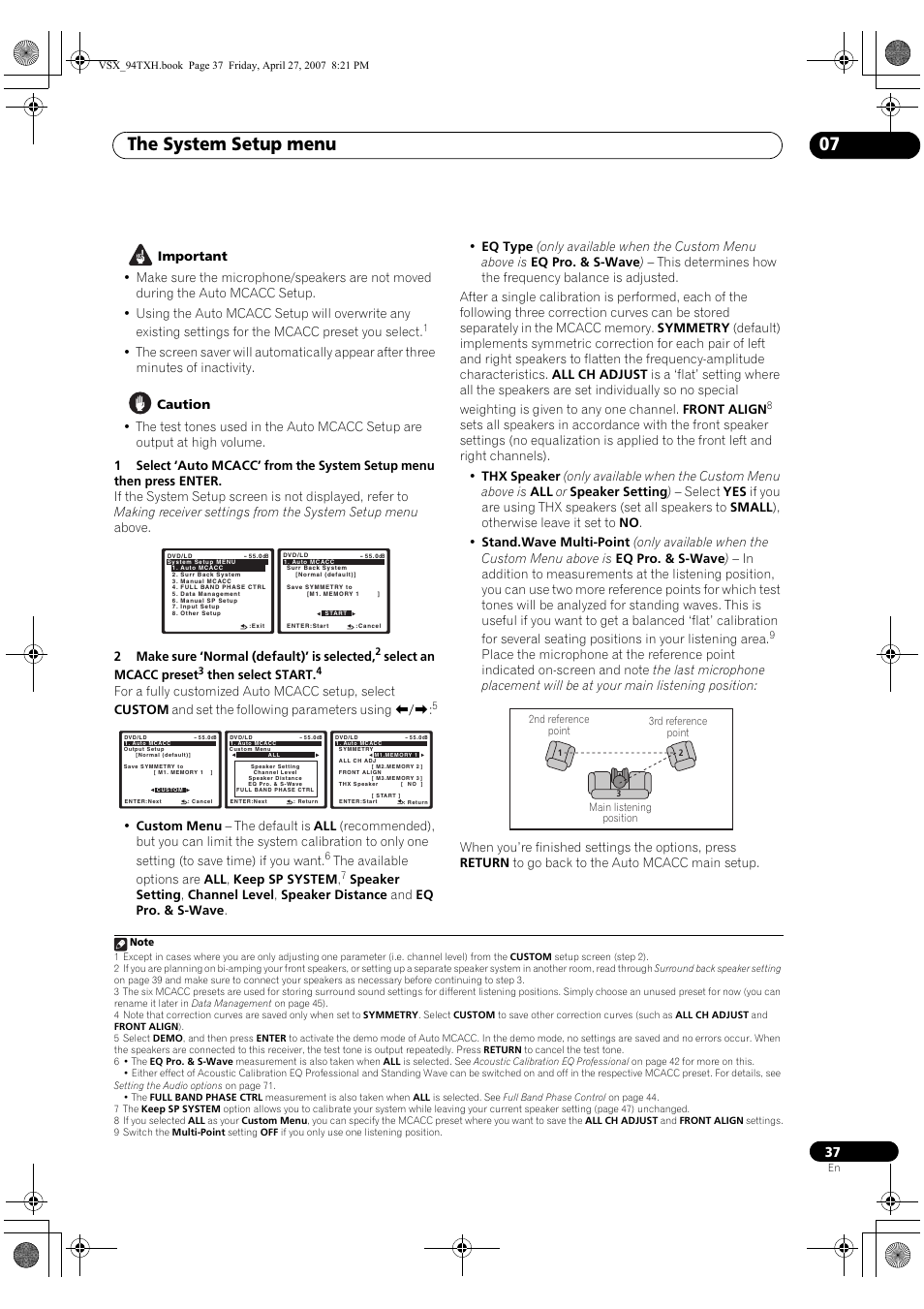 The system setup menu 07 | DreamGEAR ELITE VSX-94TXH User Manual | Page 37 / 100