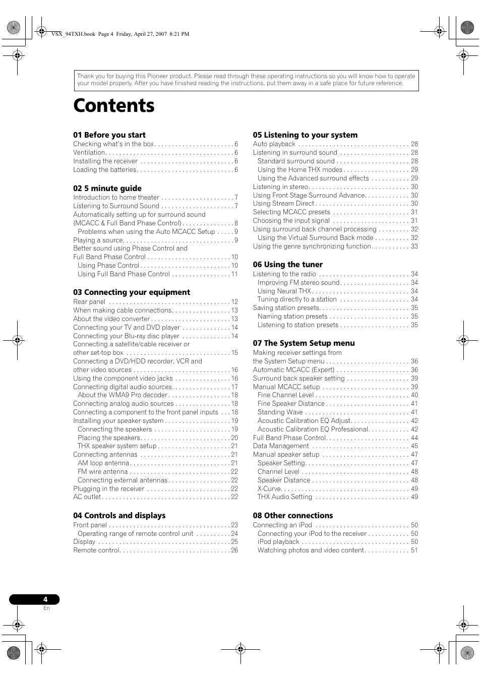 DreamGEAR ELITE VSX-94TXH User Manual | Page 4 / 100