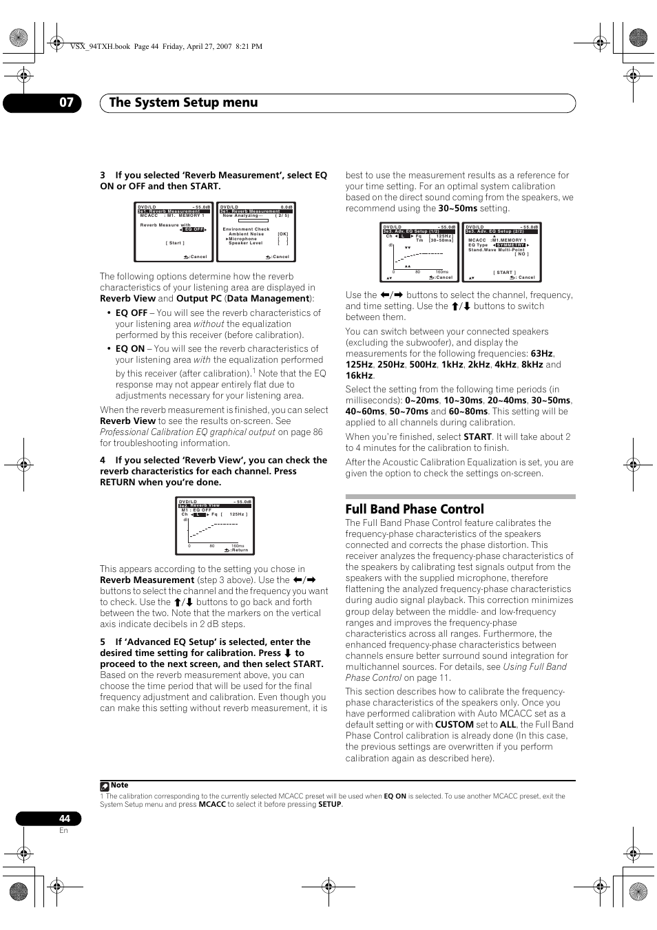 Full band phase control, The system setup menu 07 | DreamGEAR ELITE VSX-94TXH User Manual | Page 44 / 100