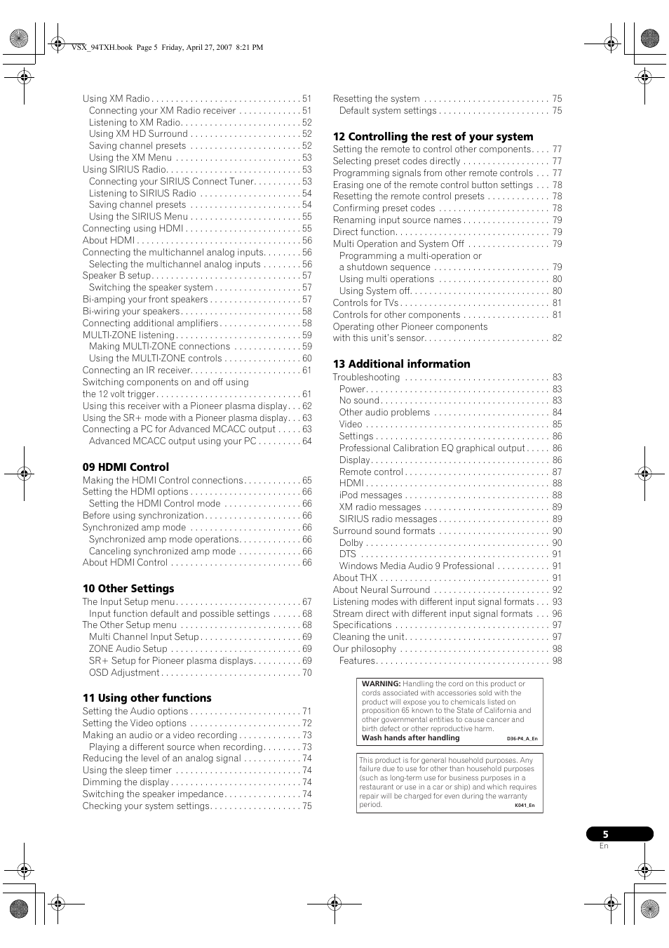 DreamGEAR ELITE VSX-94TXH User Manual | Page 5 / 100