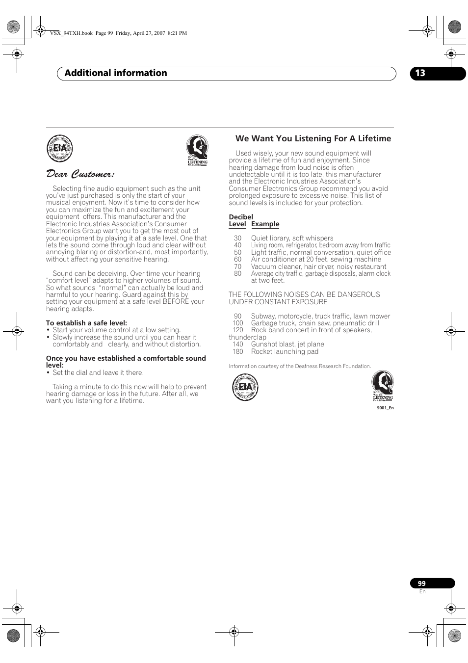 Additional information 13 | DreamGEAR ELITE VSX-94TXH User Manual | Page 99 / 100