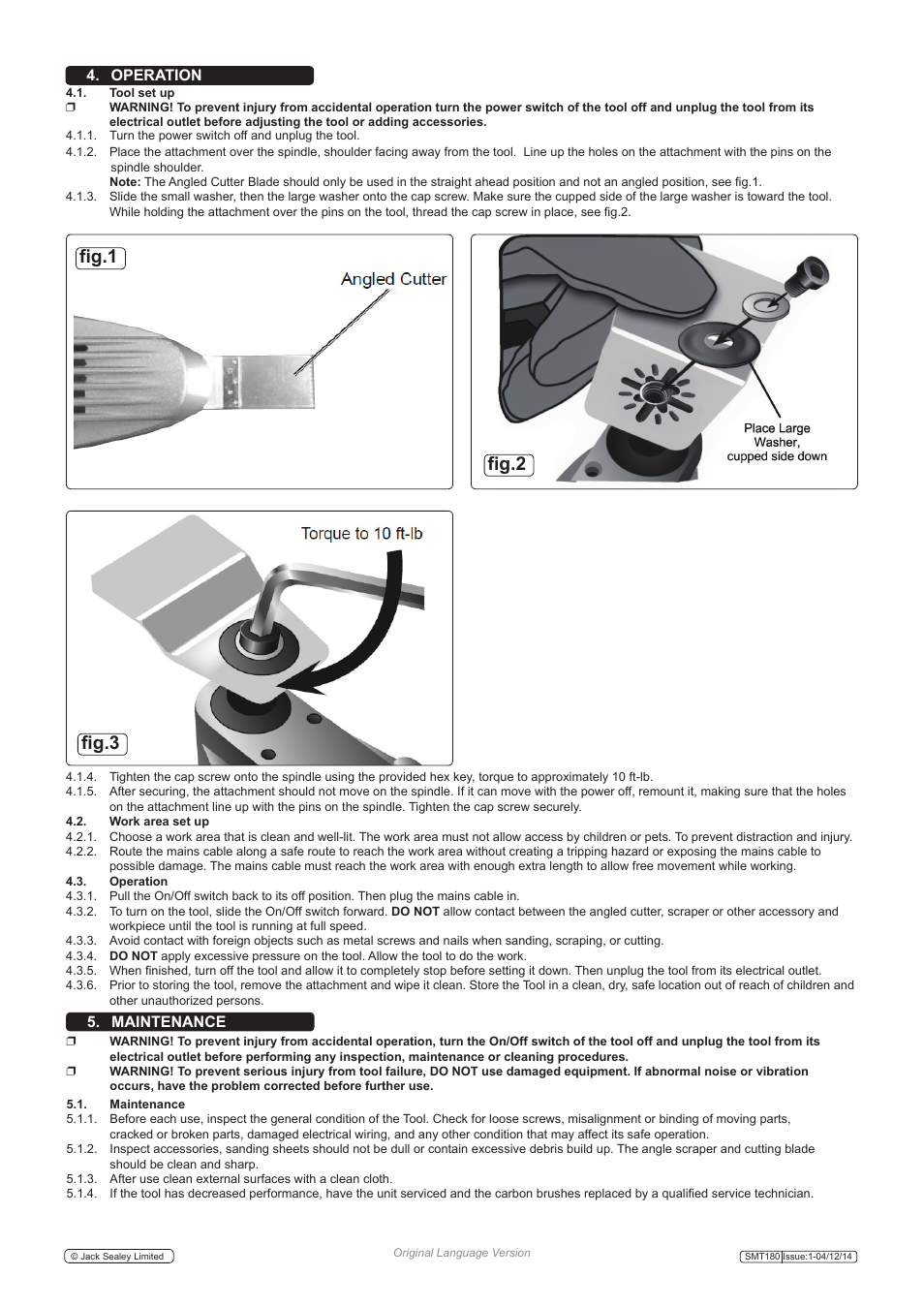 Fig.1 fig.2 fig.3, Operation 5. maintenance | Sealey SMT180 User Manual | Page 3 / 5