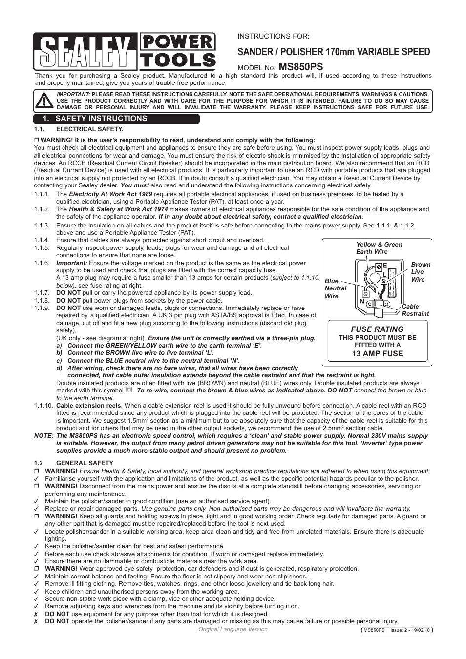 Sealey MS850PS User Manual | 3 pages